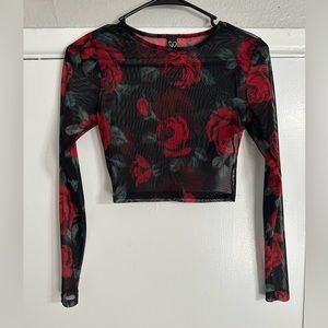 Windsor Rose Mesh Long Sleeve Cropped Top